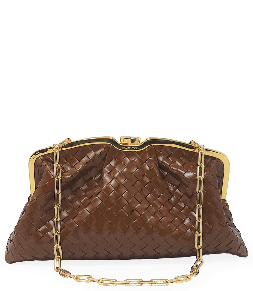 Tramontano Cognac Leather Large Woven Bag - MADISON MAISON