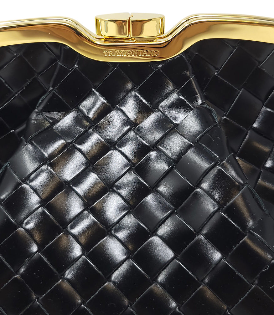 Tramontano Black Leather Large Woven Bag - MADISON MAISON