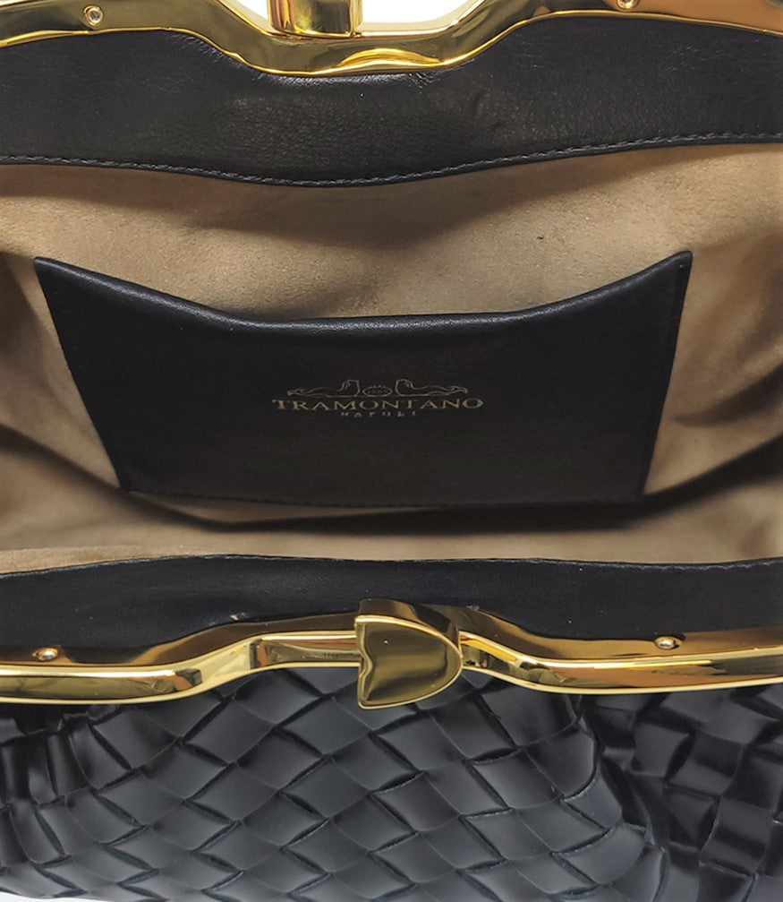 Tramontano Black Leather Large Woven Bag - MADISON MAISON