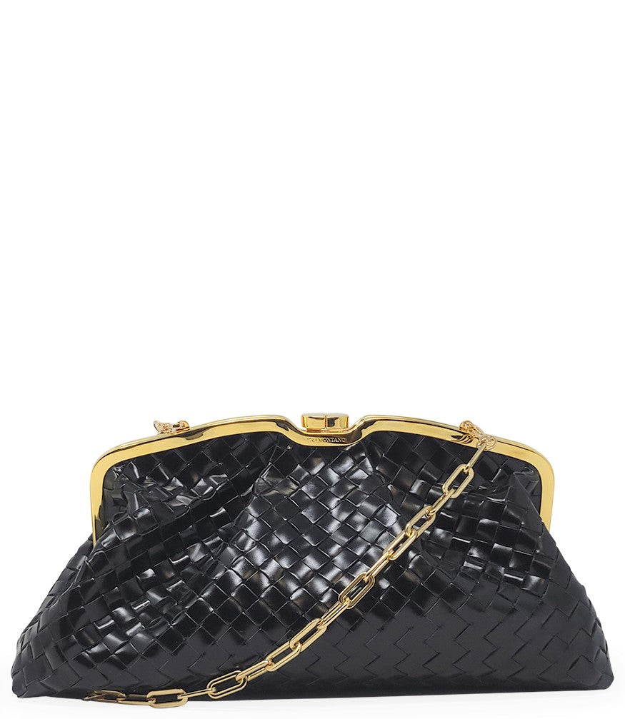 Tramontano Black Leather Large Woven Bag - MADISON MAISON