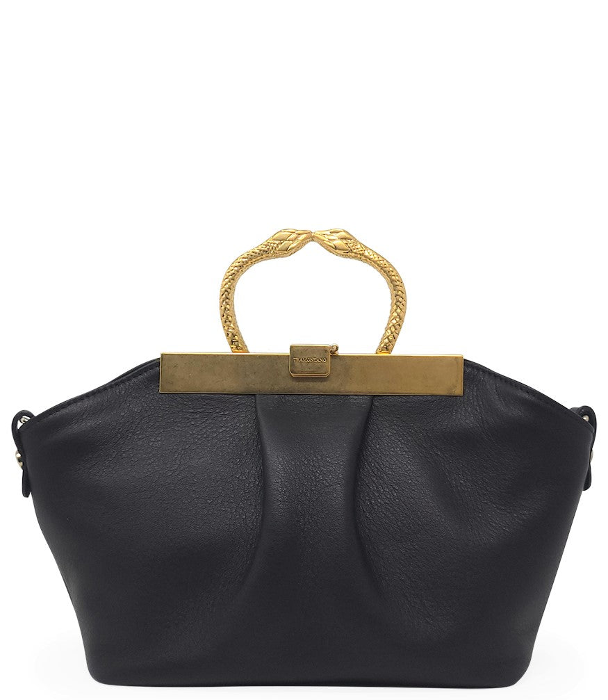 Madison Maison Black Leather Min Bag With Snake Handle - MADISON MAISON