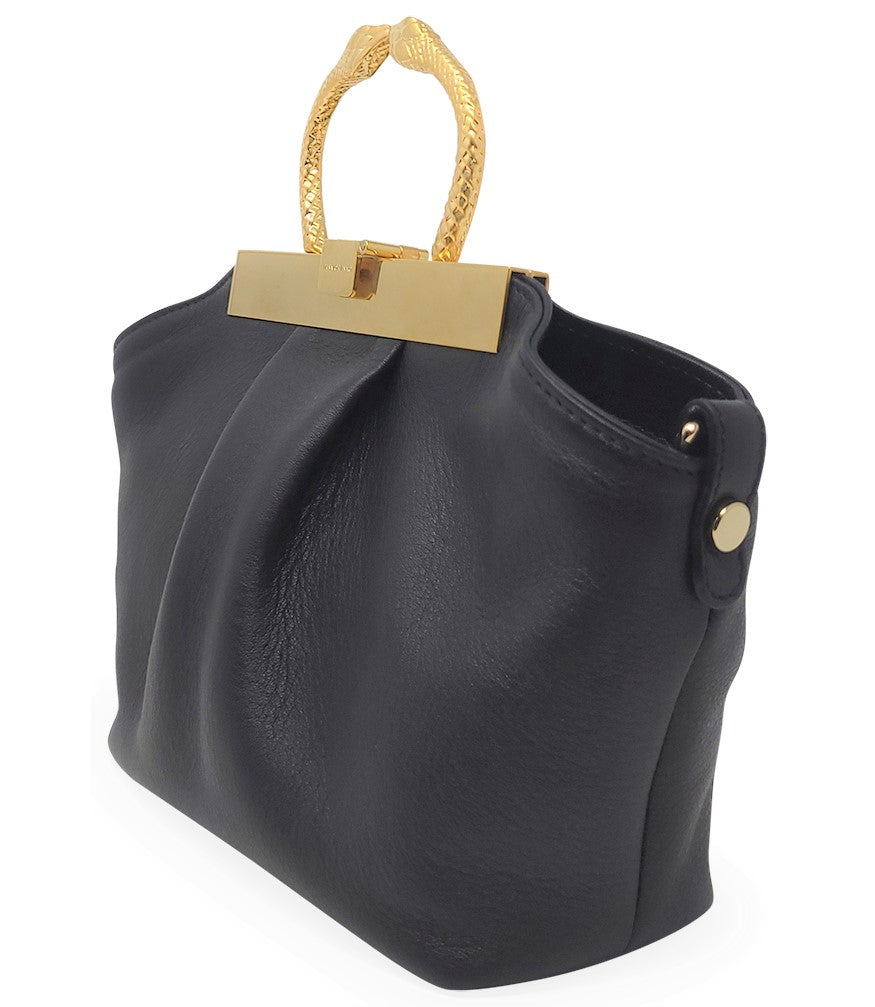 Madison Maison Black Leather Min Bag With Snake Handle - MADISON MAISON