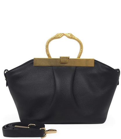 Madison Maison Black Leather Min Bag With Snake Handle - MADISON MAISON