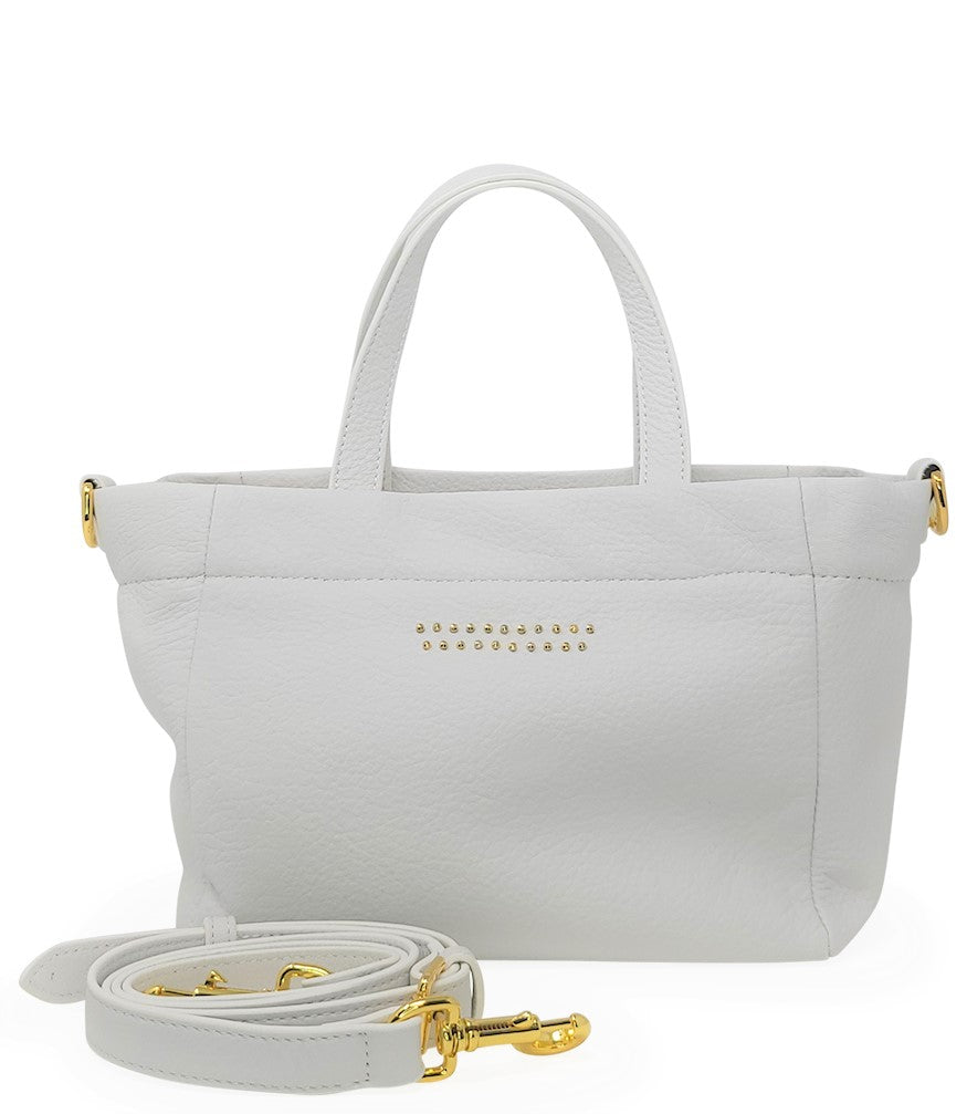 Quyenn Eva White Leather Mini Tote Bag