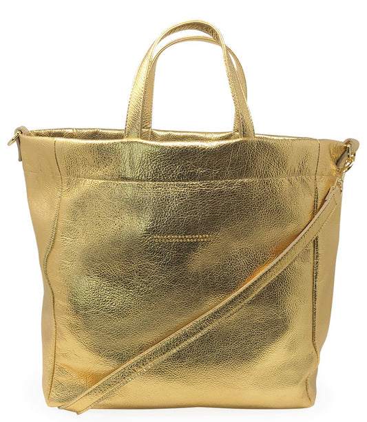 Quyenn Metallic Gold Leather Tote Bag - MADISON MAISON