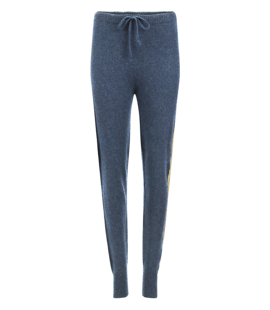 Madison Maison Denim Cashmere Sweat Pants W/ Gold Laminated Bands - MADISON MAISON