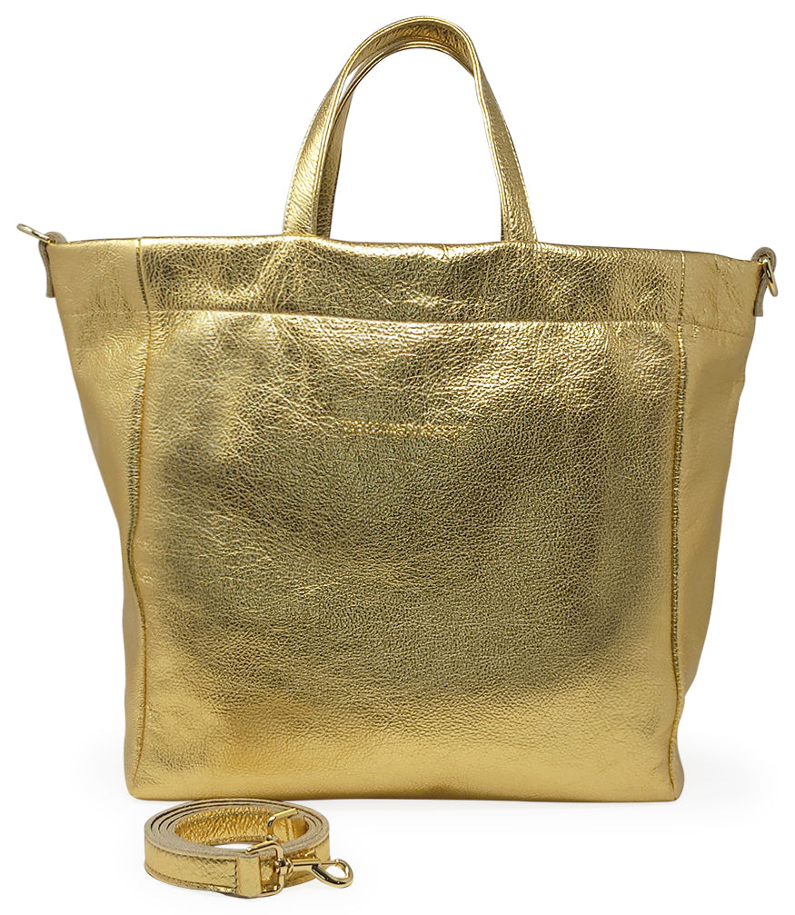 Quyenn Metallic Gold Leather Tote Bag - MADISON MAISON
