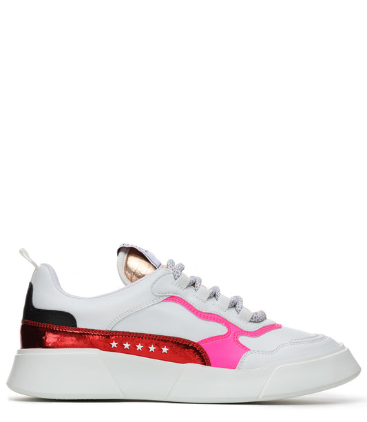 PREMIUM BASICS GENIUS WHITE/FUCHSIA/RED LACE UP SNEAKER - MADISON