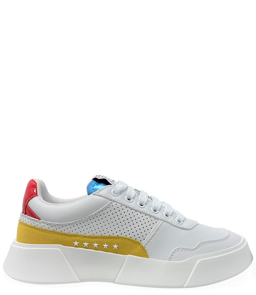 PREMIUM BASICS ISABEL WHITE YELLOW LACE UP SNEAKER - MADISON