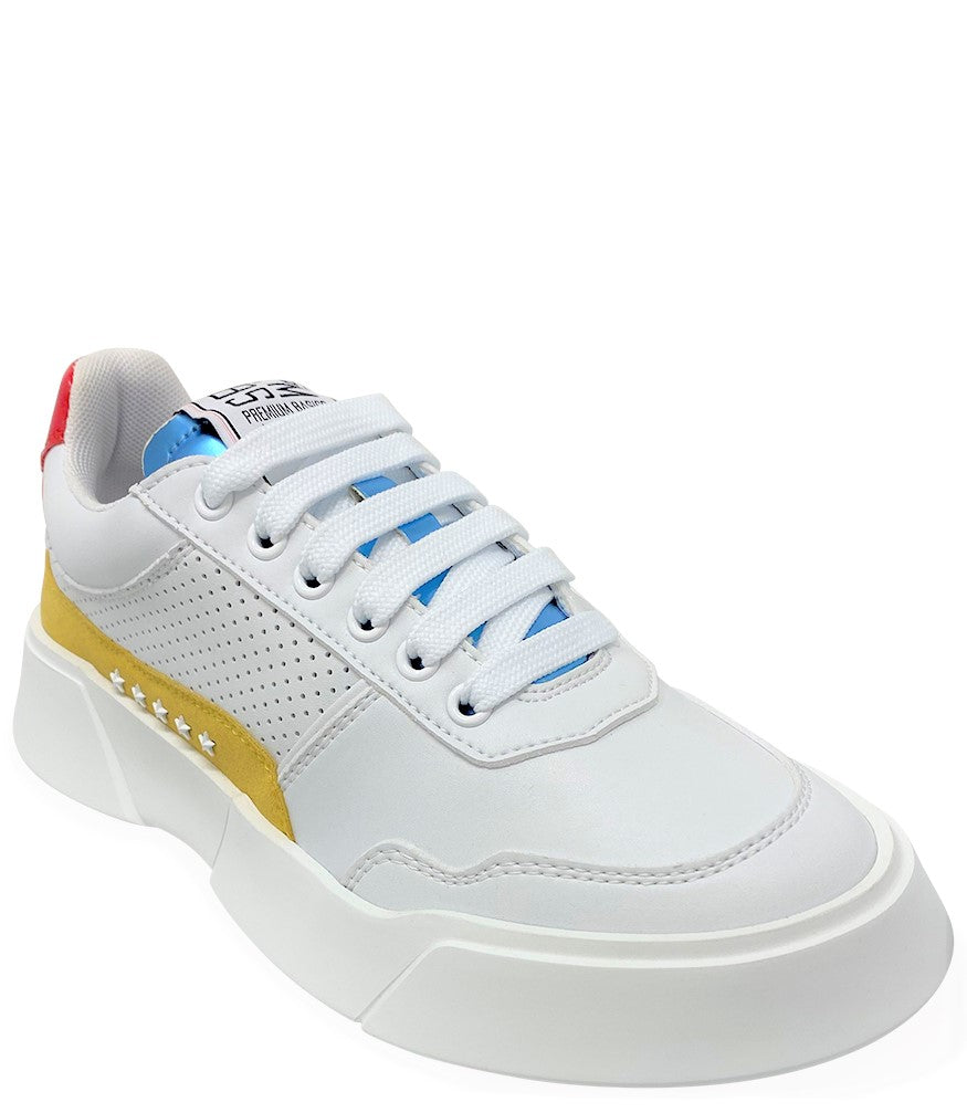 PREMIUM BASICS ISABEL WHITE YELLOW LACE UP SNEAKER - MADISON