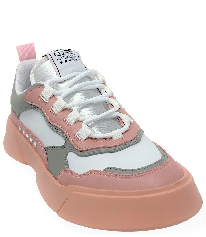 PREMIUM BASICS ROSE/WHITE LACE UP SNEAKER - MADISON