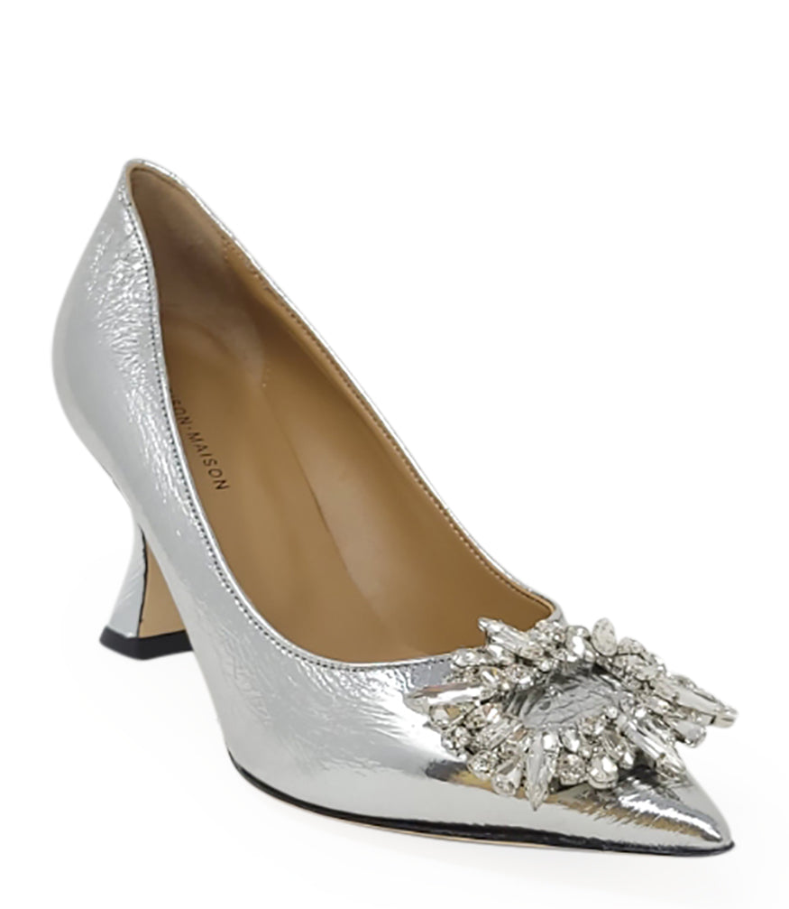 Madison Maison Silver  Leather Kitten Heel Pump - MADISON MAISON