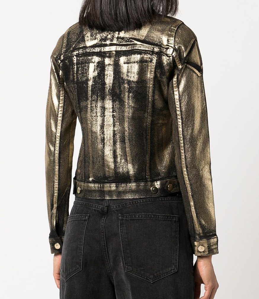 denim jacket with metallic details on outer 