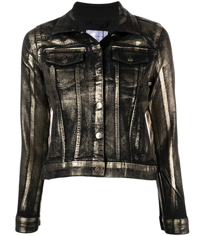 denim jacket with metallic details on outer 