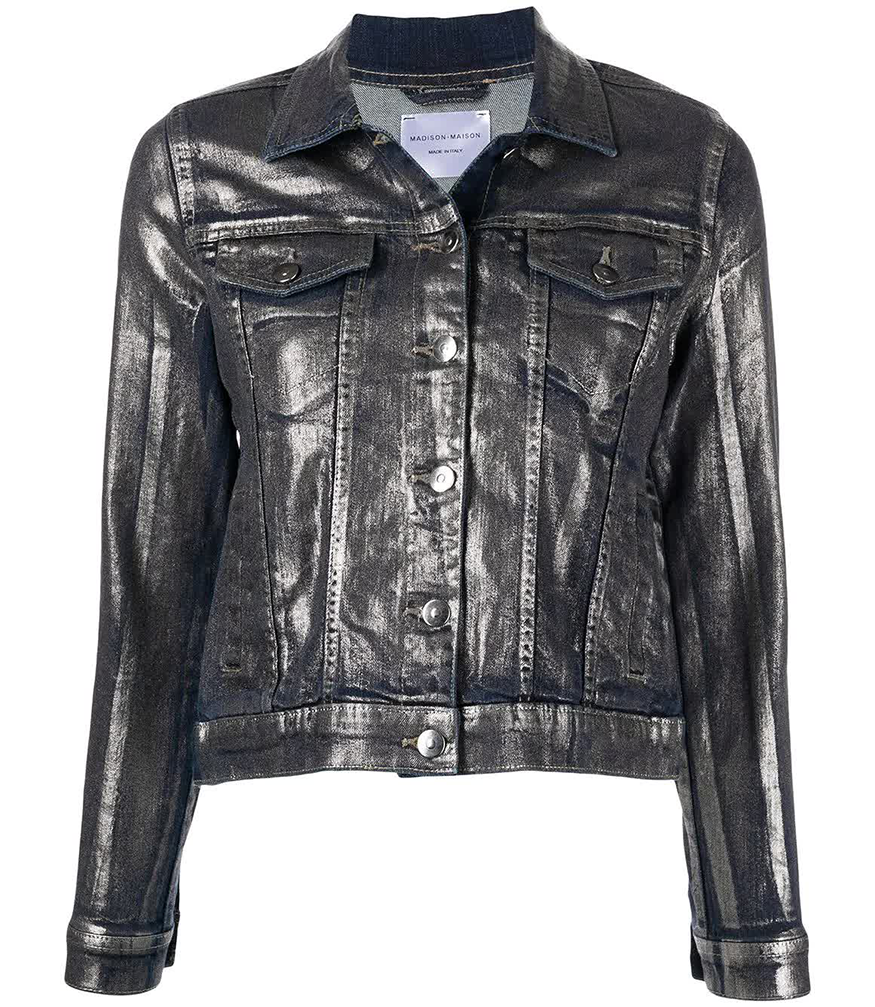 denim jacket with metallic details on outer 