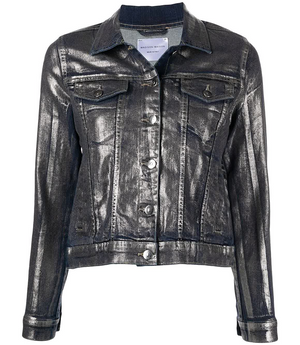 denim jacket with metallic details on outer 