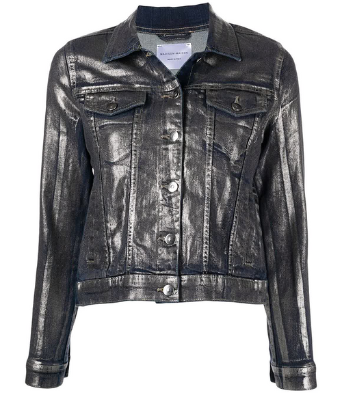 denim jacket with metallic details on outer 