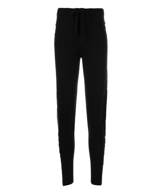 Madison Maison Black Cashmere Sweat Pants W/ Gold Laminated Bands - MADISON