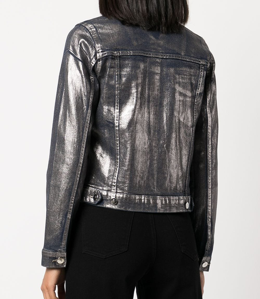 denim jacket with metallic details on outer 