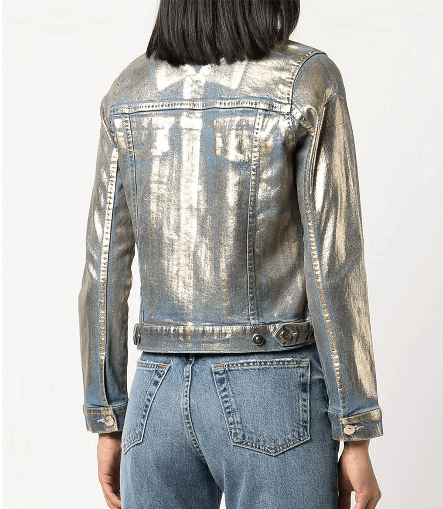 Gold/Light Denim Metallic Jean Jacket XS GOLD/LIGHT DENIM 955