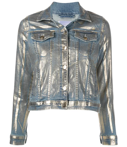 denim jacket with metallic details on outer 