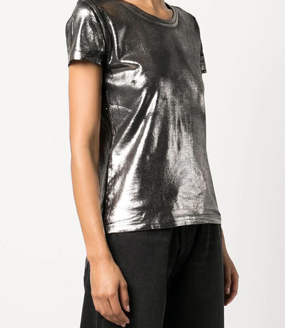 metallic coated cotton t shirt 