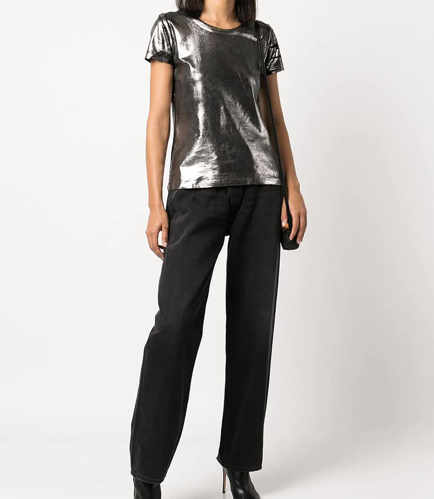 metallic coated cotton t shirt 