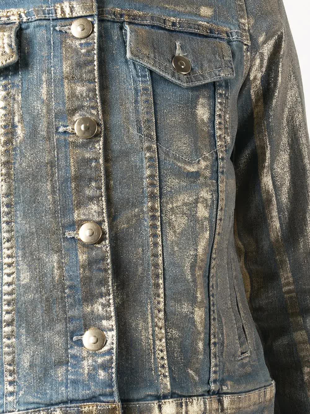 denim jacket with metallic details on outer 