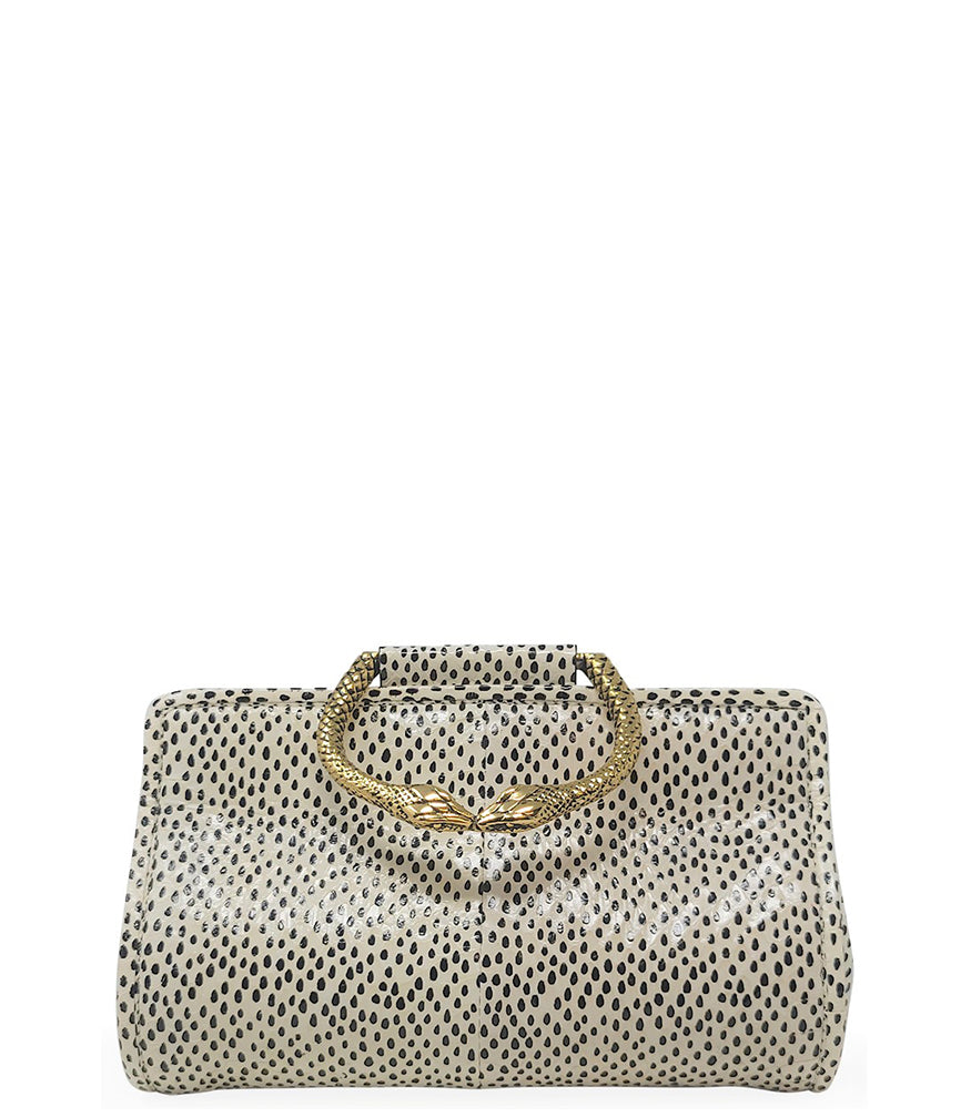 Tramontano White Leather Mini Clutch W/ Snake Handle - MADISON MAISON