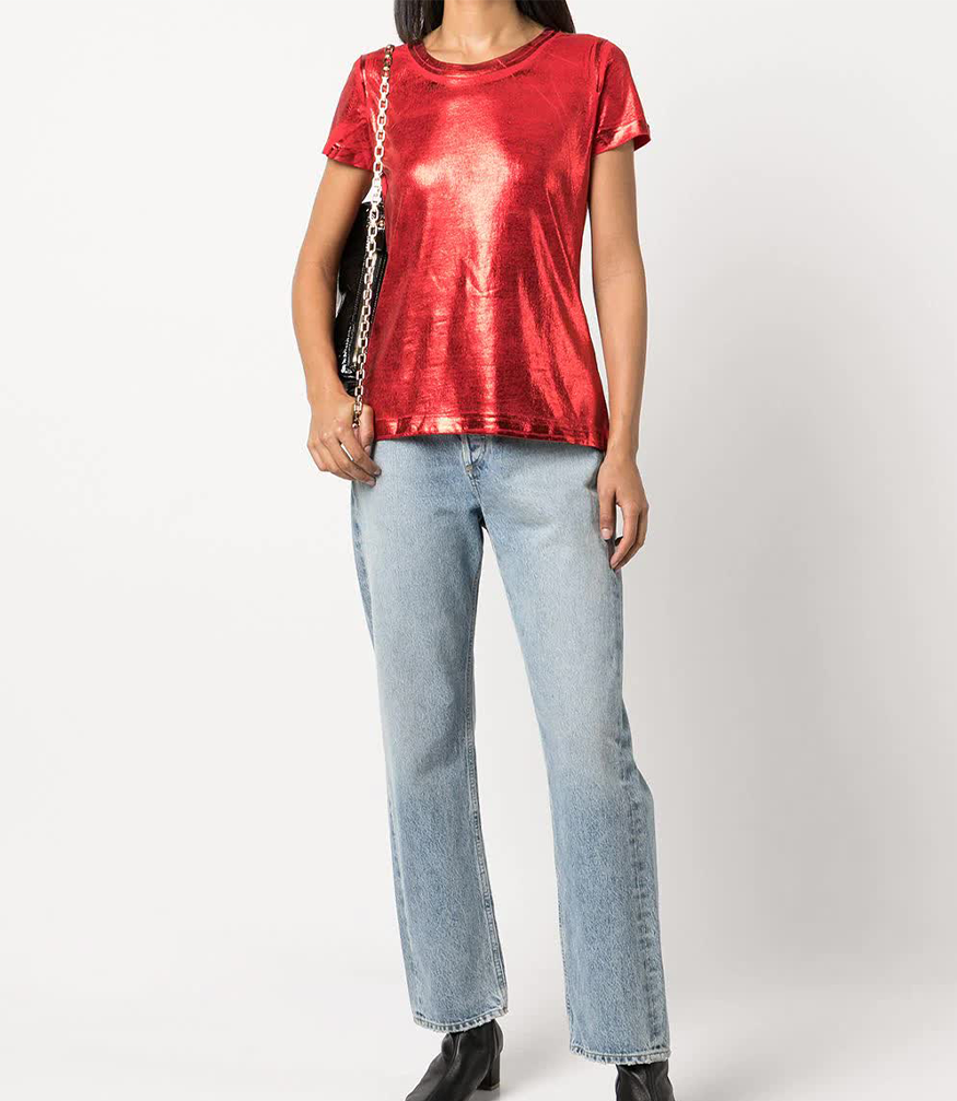 metallic coated cotton t shirt 