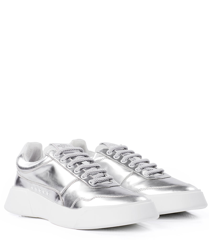 PREMIUM BASICS SILVER LACE UP SNEAKER - MADISON