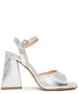 Silver Metallic Leather Triangle Heel