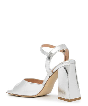Silver Metallic Leather Triangle Heel
